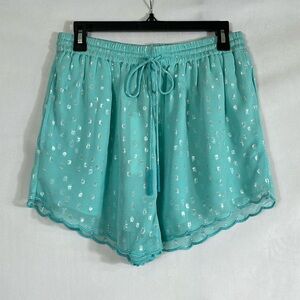 Rococo Sand Shorts Size L NWT Aqua With Silver Metallic Print Elegant